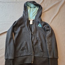 Girls Reebok Hoodie Small 6/6 Zip Hooded Sweatshirt Black Front and Arm Logo