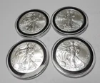 2017 LOT OF 4 AMERICAN EAGLE 1 OZ SILVER COINS, INCAPSULATED BU