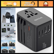 Universal Travel Adapter - GaN 70W PD Fast Charging, 3 USB-C  2 USB-A Ports, Al