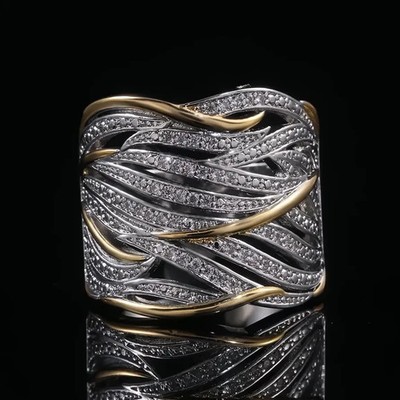 Two Tone Geometric Women s Ring with Cubic Zirconia Fashion Jewelry
