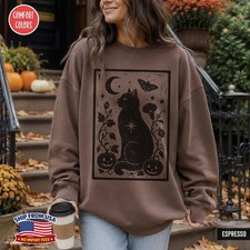 Halloween Black Cat Sweatshirt Spooky Fall Season Apparel