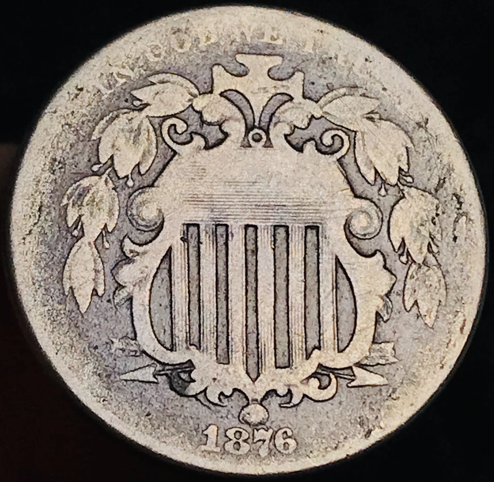 1876 Shield Nickel 5 Cents 5C Ungraded Circulated Centennial US Coin CC28319 - Image 3 of 4