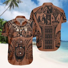 Disney Moana Maui Costume Polynesian Tattoo Brown Hawaiian Shirt