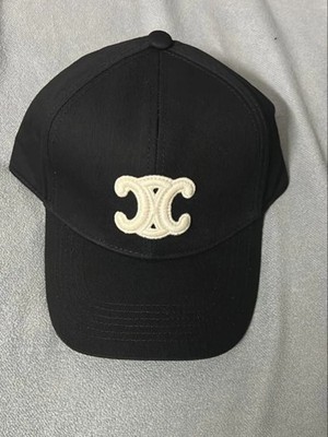 Celine Triomphe Embroidered Black Cotton Baseball Cap Unisex Adjustabl