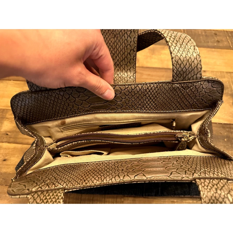 Y2K девять и Co. джинсовой ткани сумочки искусственной змеиной кожи отделки наплечная сумка 2000-х багет - Изображение 4 из 4