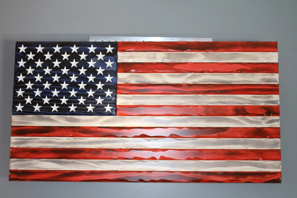 Bandera americana hecha a mano de madera envejecida, bandera americana envejecida Foto 2 de 4