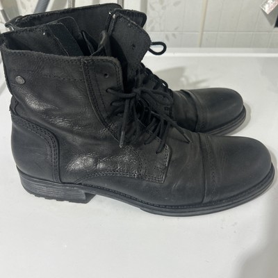 Jack and Jones Black Cow Leather Boots Size 10 Made In Portugal