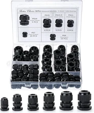 25/50 Pcs Nylon Cable Gland Waterproof Cable Connectors Black Cord Grip Plastic