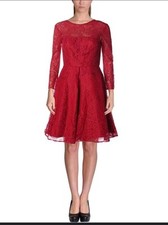 ML Monique L’Huillier Brigitte Lace Fit Flare Dress Lipstick Red Cocktail Size 2
