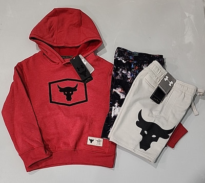 NEW Under Armour Project Rock Brahma Graphic Hoodie Shorts Clothing Lot Youth XS
