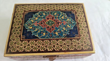 wooden box with hinged lid - red felt interior and base - middle eastern 