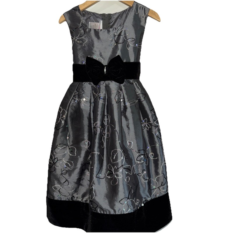 La Princess Girls Size 5 Gray Sequin Velvet Embroidered Flower Girl Dress Lined
