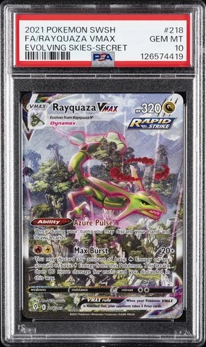 2021 POKEMON SWORD & SHIELD EVOLVING SKIES SECRET FULL ART/RAYQUAZA VMAX PSA 10