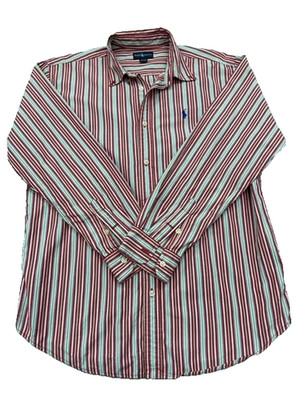 Ralph Lauren Herren Rot Weiß Gestreiftes Button Down Hemd XL Baumwolle Custom...