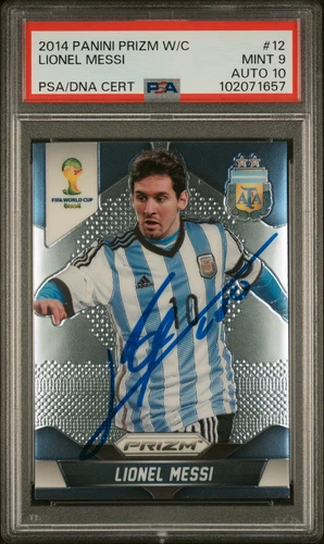 2014 PANINI PRIZM WORLD CUP #12 LIONEL MESSI PSA 9 AUTO 10