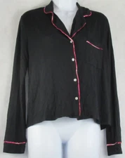 Jenni Women's Long Sleeve Soft Knit Rayon Button-Front Pajama Top, Black, XS