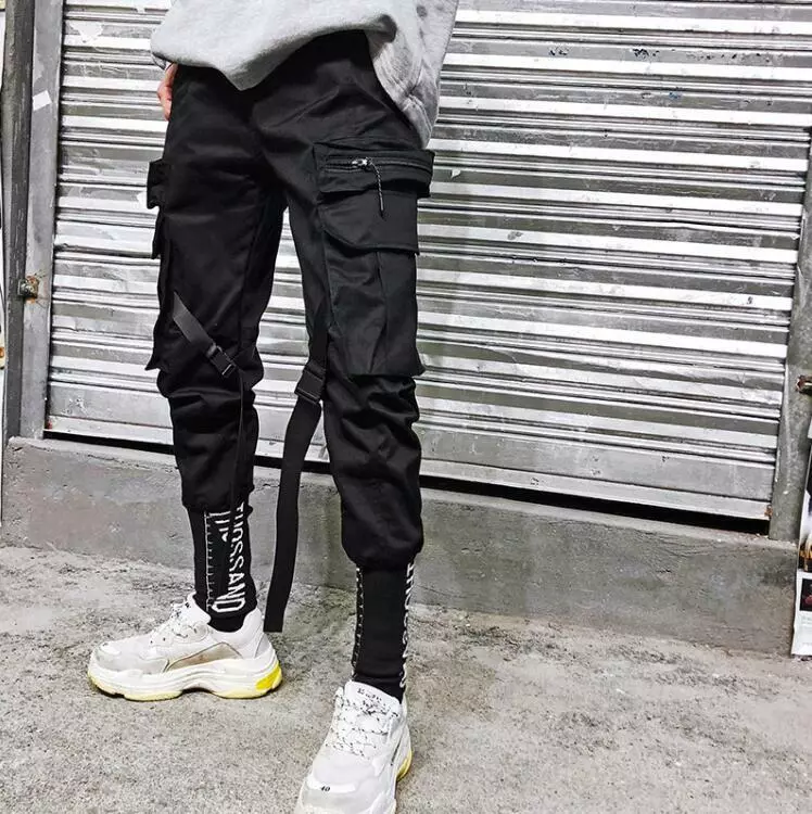 Mens Casual Workout Cargo Pants Joggers Sports Zipper Slim Fit