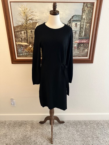 NWT Talbots Sz M A-Line Black Sheath Sparkle Sweater Dress Front Tie MSRP $129 - Picture 4 of 15