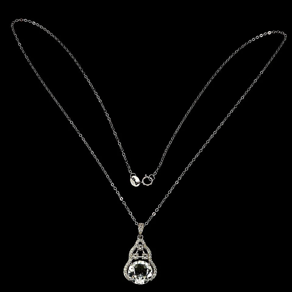 Collar de plata de ley 925 redondo topacio blanco 10 mm joyas de piedras preciosas naturales Foto 3 de 4