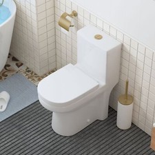 HOROW One Piece Toilet Gold Flush Button Compact Dual Flush Soft Close Seat 12''