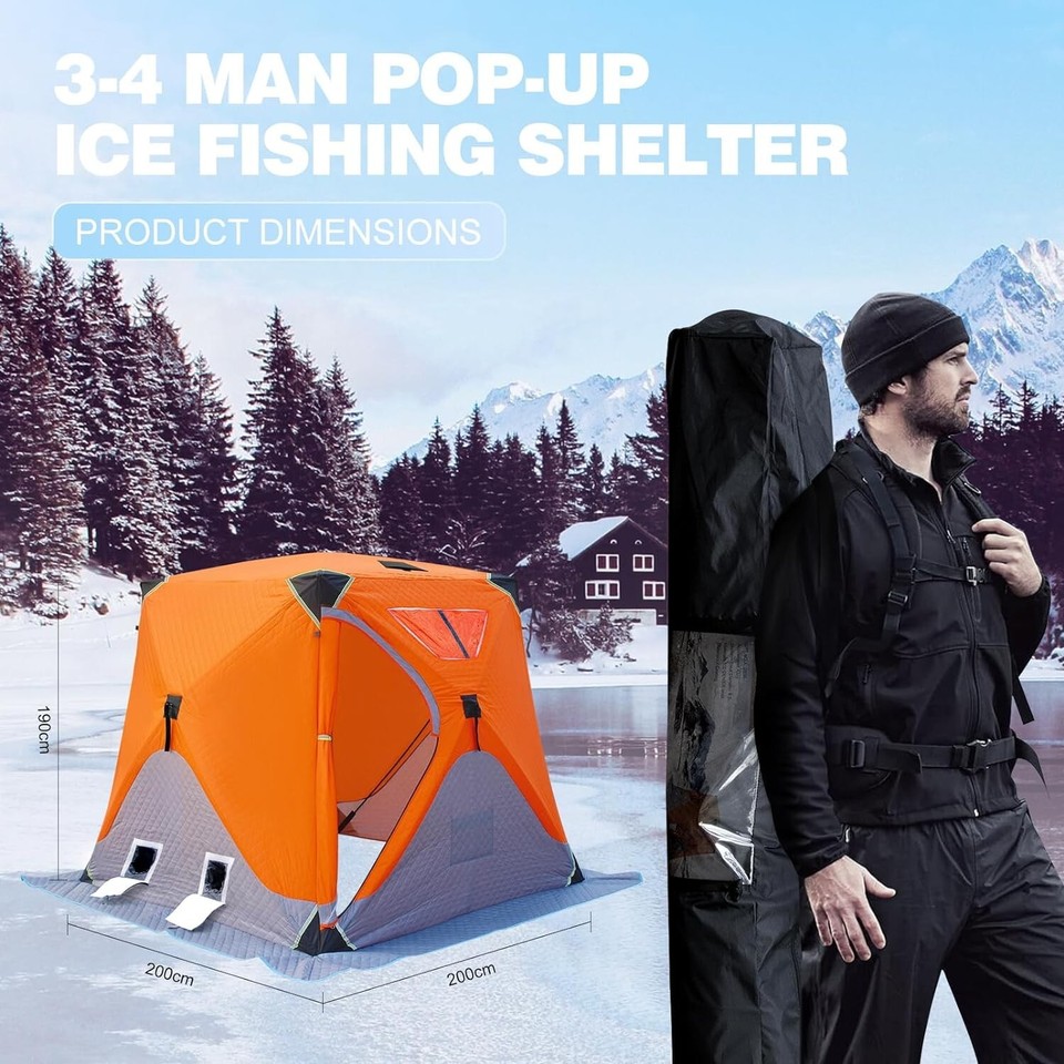 Ice Fishing Shelter 34 Person, Portable Insulated Ice Fishing Tent