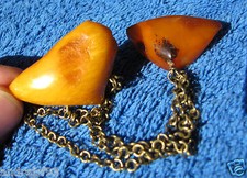 Natural Baltic amber 16 g gr yolk yellow orange double pins brooch USSR gems