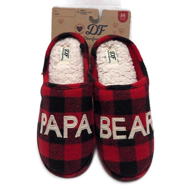PAPA BEAR Dearfoam Slippers Men Medium 910 Red Black Buffalo Plaid