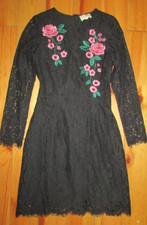 ladies pretty black lace embroidered pink floral dress from Louche size 8