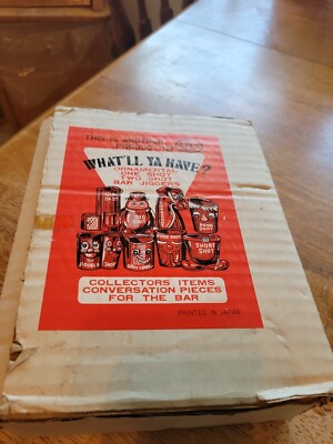 ''What'll Ya Have?'' Boxed Set of Eight Ornamental One & Two Shot Bar Jiggers 