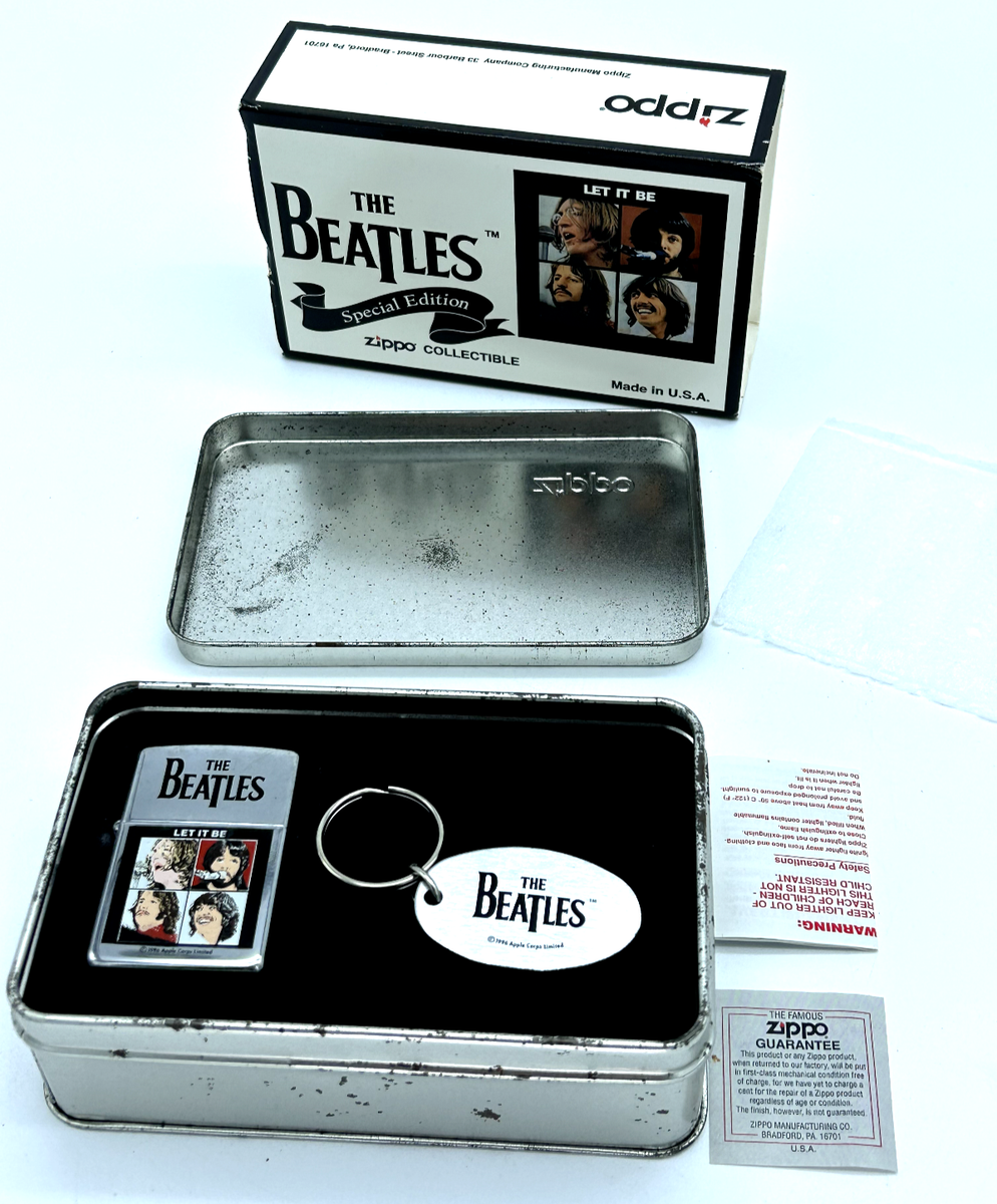 1996 Zippo The Beatles Let It Be Lighter & Keychain in Tin Case