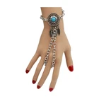 Women Silver Metal Hand Chain Bracelet Slave Ring Turquoise Blue Holidays Party