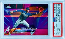 2018 Topps Chrome Update Ronald Acuna Jr. RC Pink Debut 4/25/18 #HMT31 PSA 10