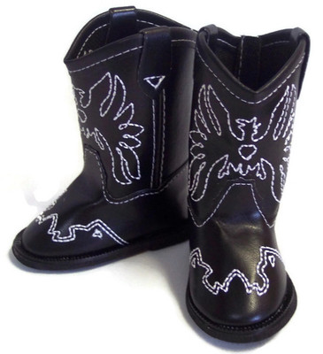 Black w/Eagle Accent Cowboy Boot Shoes Clothes for 18 inch Girl Dolls