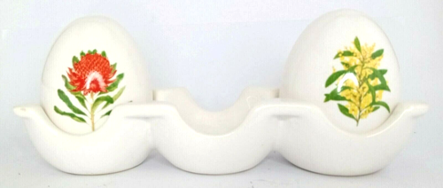 Egg Shaped Salt & Pepper Shakers & Stand Floral Ceramic Collectable Vintage item - 第 1/5 張圖片