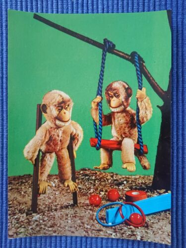 ancienne carte postale carte postale singes sur balançoire peluches Max Carl ? Steiff ? - Photo 1/2