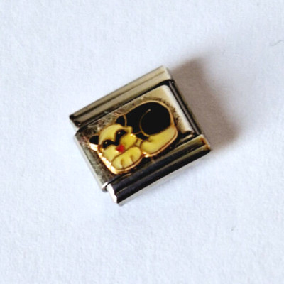 Italian Charms 9-mm-Edelstahl-Modul Katze schwarz-weiss