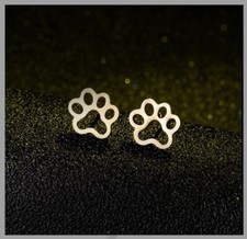 Cute Pet Paw Stud Earrings Stainless Steel Gold Color Pierced