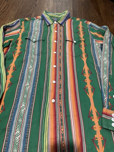 Vintage Polo Ralph Lauren Sportsman Western Southwestern Aztec camicia grande cowboy - Foto 7 di 10