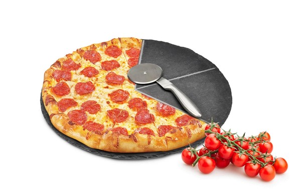 Pizzateller Set ø36Cm Schiefer Mit Pizzaschneider Pizzaschneidebrett Pizzabrett-image