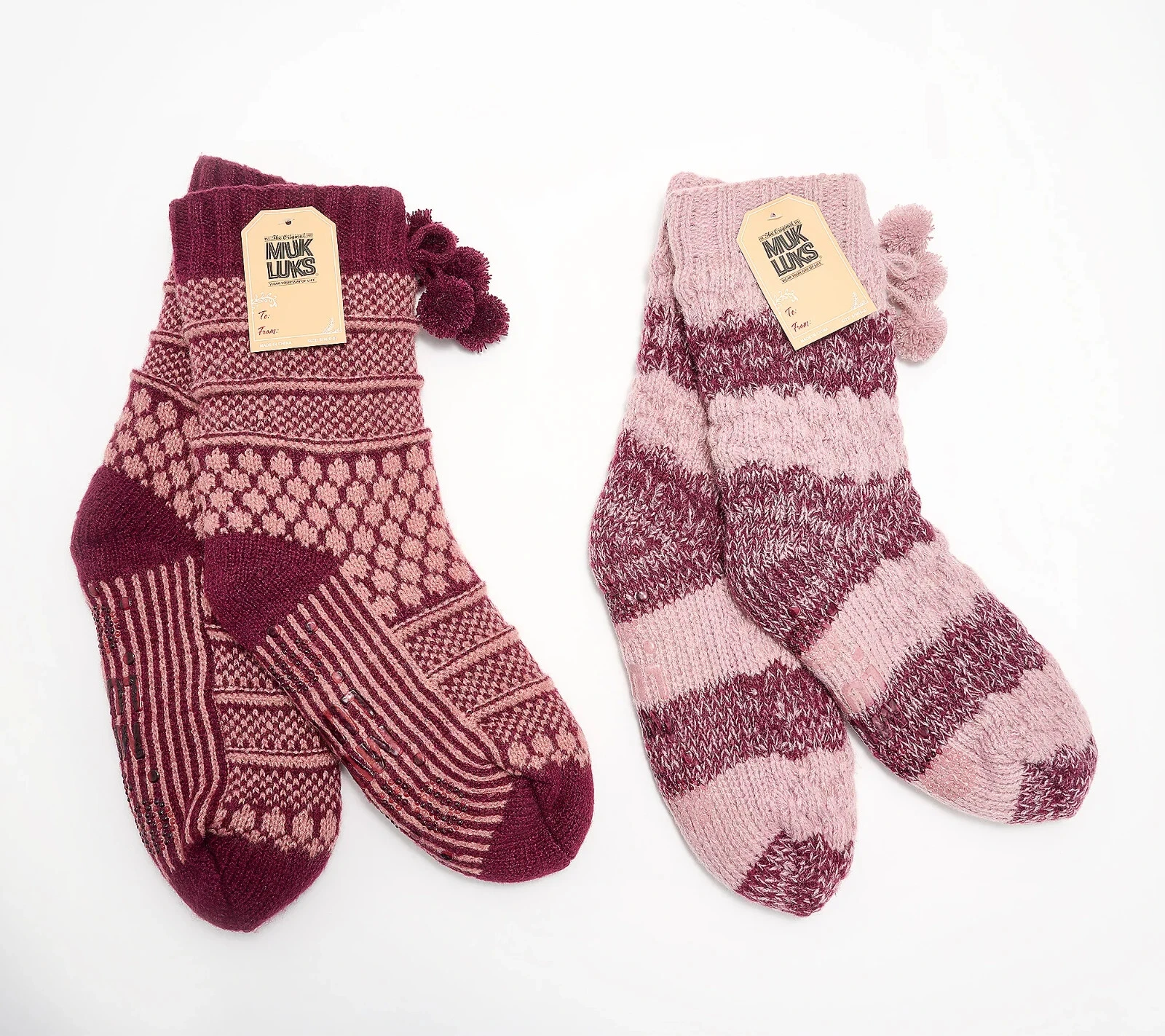 MUK LUKS Set of 2 Aloe Infused Textured Cabin Socks Rose,L/XL A669233