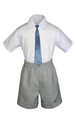 3pc Set Boy Baby Toddler Formal Party Lt Gray Shorts Choose a Color Long Tie