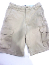 EUC Lands End Boys Shorts Adjustable Waist Khaki Tan Size 8 Cargo Pockets Cotton