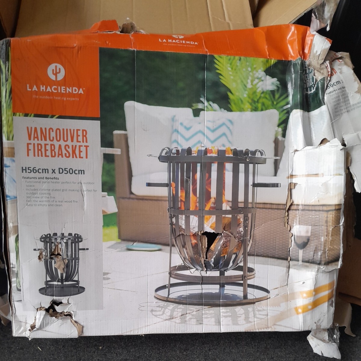 Vancouver Large Round Steel Firebasket in Black by La Hacienda