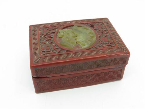 Chinese Cinnabar Stone & Lacquer Trinket Box 4-1/4" W x 2-7/8" D x 1-7/8" T - Picture 1 of 6