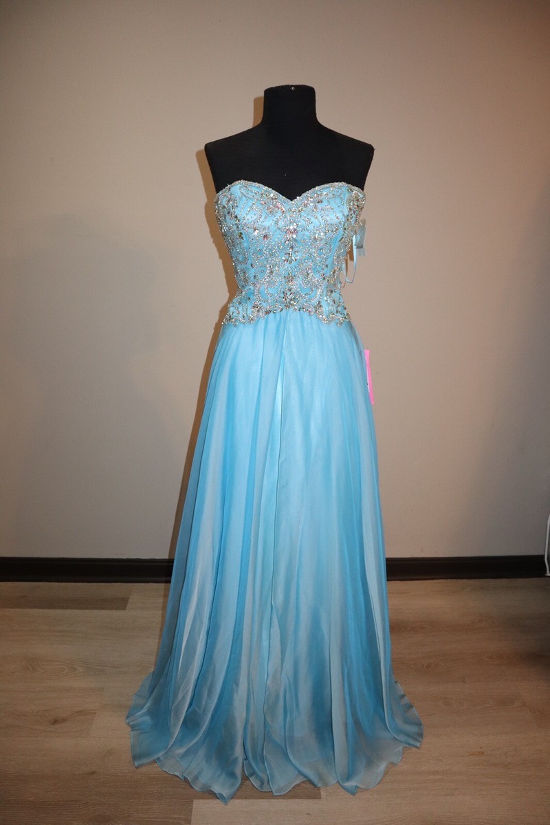 light blue tight prom dresses COLETTE CL17129 PARTY PAGEANT FORMAL DRESS 4 NEW WITH TAGS light blue corset prom dress Cobalt Blue Satin Ruffled flat Sequins A Line Sweetheart Clothing features:Buttons to hem