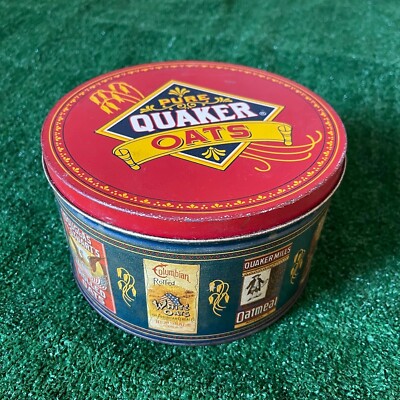 Pure Quaker Oats Limited Edition 1983 Vintage Tin Can Storage w/ Cookie Recipe