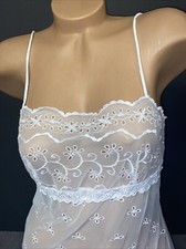 VTG Victorias Secret White Nylon Lace Stretch Chemise Slip Lingerie Gown L16