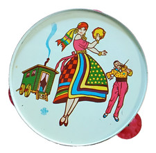 Vintage 1960's Metal Kids Toy Tambourine Latin Dancers US Metal Toys MFG. Co.