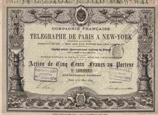 Telegraphe de Paris a New York 1879 Irlandia Nowa Fundlandia 500 Fr. Akcja założycielska DEKORACJA