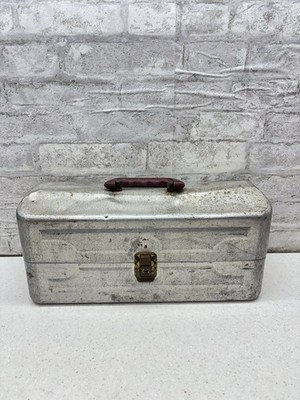 Vintage Aluminum Tackle Box With Lures And Hooks Unknown Brand
